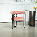 Chaise de salle à manger capitonnée, tissu chenille, coussin en mousse, cadre en fer noir, pieds antidérapants, rose, pour 1 personne