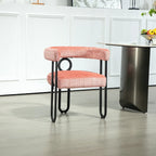 Chaise de salle à manger capitonnée, tissu chenille, coussin en mousse, cadre en fer noir, pieds antidérapants, rose, pour 1 personne