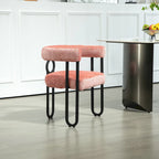 Chaise de salle à manger capitonnée, tissu chenille, coussin en mousse, cadre en fer noir, pieds antidérapants, rose, pour 1 personne