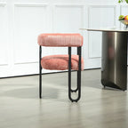 Chaise de salle à manger capitonnée, tissu chenille, coussin en mousse, cadre en fer noir, pieds antidérapants, rose, pour 1 personne