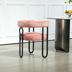 Chaise de salle à manger capitonnée, tissu chenille, coussin en mousse, cadre en fer noir, pieds antidérapants, rose, pour 1 personne