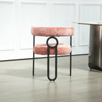 Chaise de salle à manger capitonnée, tissu chenille, coussin en mousse, cadre en fer noir, pieds antidérapants, rose, pour 1 personne