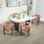 Chaise de salle à manger capitonnée, tissu chenille, coussin en mousse, cadre en fer noir, pieds antidérapants, rose, pour 1 personne