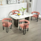 Chaise de salle à manger capitonnée, tissu chenille, coussin en mousse, cadre en fer noir, pieds antidérapants, rose, pour 1 personne