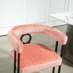 Chaise de salle à manger capitonnée, tissu chenille, coussin en mousse, cadre en fer noir, pieds antidérapants, rose, pour 1 personne