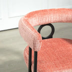 Chaise de salle à manger capitonnée, tissu chenille, coussin en mousse, cadre en fer noir, pieds antidérapants, rose, pour 1 personne