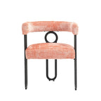 Chaise de salle à manger capitonnée, tissu chenille, coussin en mousse, cadre en fer noir, pieds antidérapants, rose, pour 1 personne