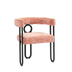 Chaise de salle à manger capitonnée, tissu chenille, coussin en mousse, cadre en fer noir, pieds antidérapants, rose, pour 1 personne