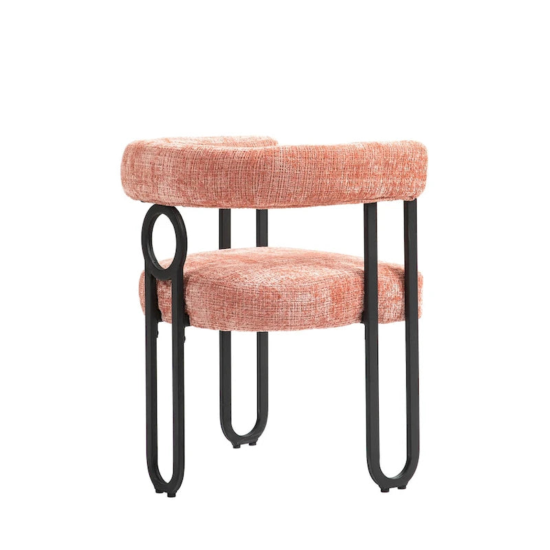 Chaise de salle à manger capitonnée, tissu chenille, coussin en mousse, cadre en fer noir, pieds antidérapants, rose, pour 1 personne