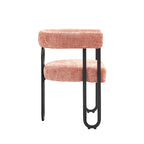 Chaise de salle à manger capitonnée, tissu chenille, coussin en mousse, cadre en fer noir, pieds antidérapants, rose, pour 1 personne