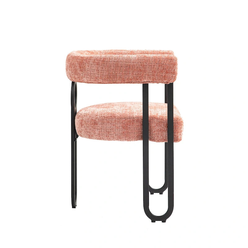 Chaise de salle à manger capitonnée, tissu chenille, coussin en mousse, cadre en fer noir, pieds antidérapants, rose, pour 1 personne