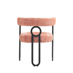 Chaise de salle à manger capitonnée, tissu chenille, coussin en mousse, cadre en fer noir, pieds antidérapants, rose, pour 1 personne