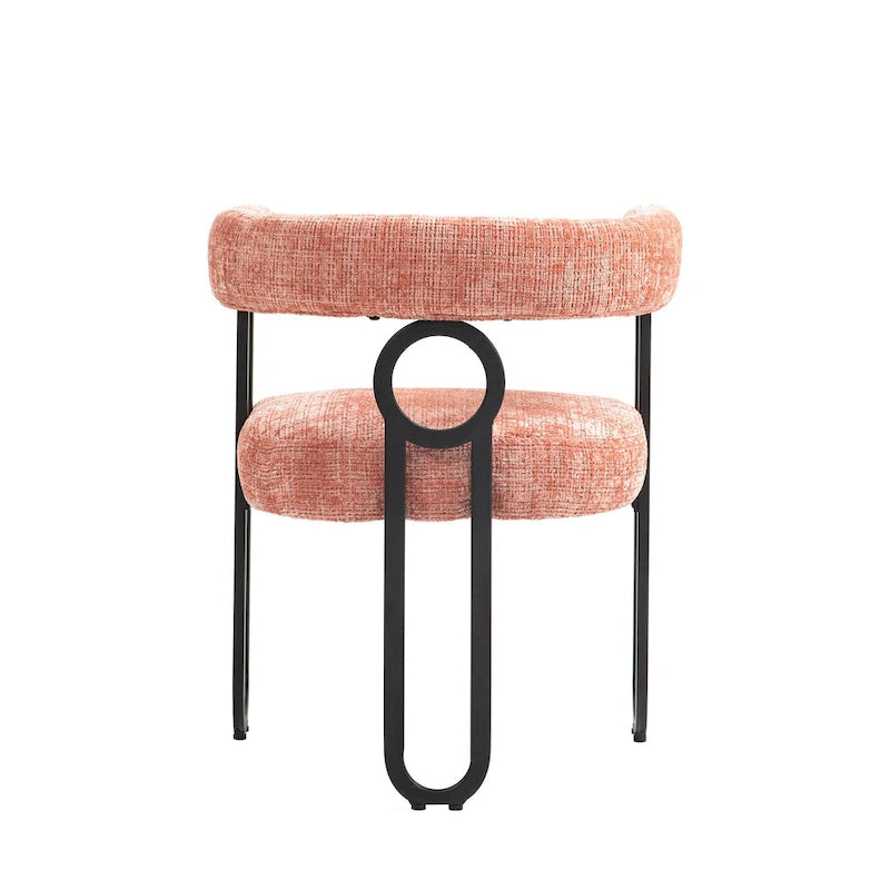 Chaise de salle à manger capitonnée, tissu chenille, coussin en mousse, cadre en fer noir, pieds antidérapants, rose, pour 1 personne