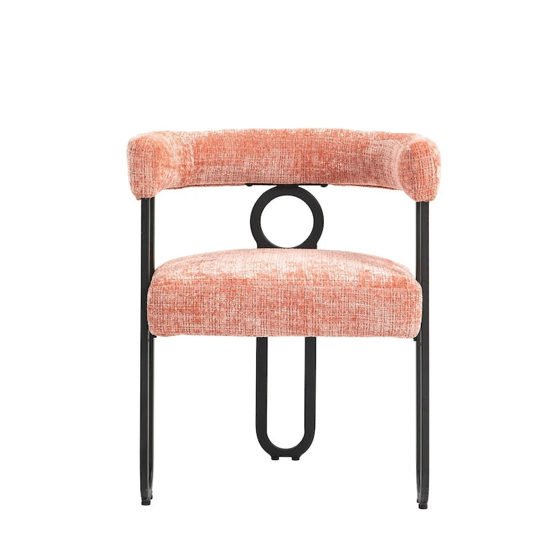 Chaise de salle à manger capitonnée, tissu chenille, coussin en mousse, cadre en fer noir, pieds antidérapants, rose, pour 1 personne