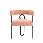 Chaise de salle à manger capitonnée, tissu chenille, coussin en mousse, cadre en fer noir, pieds antidérapants, rose, pour 1 personne