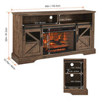 Meuble TV cheminée électrique 60 pouces, style rustique, convient aux téléviseurs jusqu'à 70 pouces, télécommande infrarouge, chauffage 1500W, effet de flamme bûche en résine, MDF, bois de grange recyclé, utilisation par 1 personne
