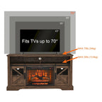 Meuble TV cheminée électrique 60 pouces, style rustique, convient aux téléviseurs jusqu'à 70 pouces, télécommande infrarouge, chauffage 1500W, effet de flamme bûche en résine, MDF, bois de grange recyclé, utilisation par 1 personne