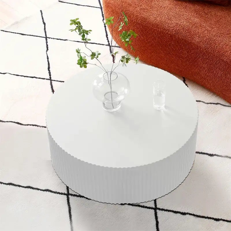 Table basse ronde, MDF, motif en relief fait main, blanc, pour 1 personne