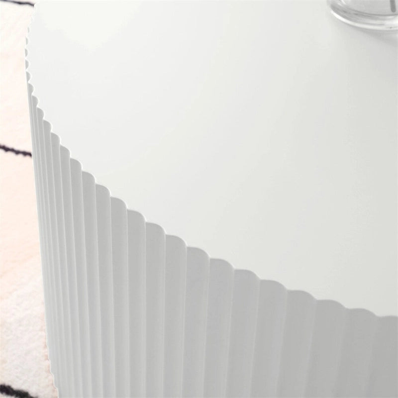 Table basse ronde, MDF, motif en relief fait main, blanc, pour 1 personne