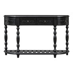 Console, style vintage, détails sculptés, pieds romains, 4 tiroirs, 1 étagère, MDF et bois massif, bleu/noir antique, 1 personne