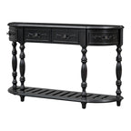 Console, style vintage, détails sculptés, pieds romains, 4 tiroirs, 1 étagère, MDF et bois massif, bleu/noir antique, 1 personne