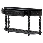 Console, style vintage, détails sculptés, pieds romains, 4 tiroirs, 1 étagère, MDF et bois massif, bleu/noir antique, 1 personne