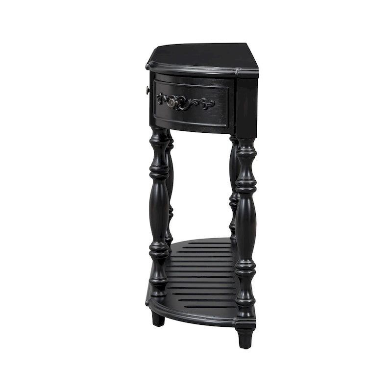 Console, style vintage, détails sculptés, pieds romains, 4 tiroirs, 1 étagère, MDF et bois massif, bleu/noir antique, 1 personne