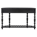 Console, style vintage, détails sculptés, pieds romains, 4 tiroirs, 1 étagère, MDF et bois massif, bleu/noir antique, 1 personne