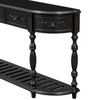 Console, style vintage, détails sculptés, pieds romains, 4 tiroirs, 1 étagère, MDF et bois massif, bleu/noir antique, 1 personne