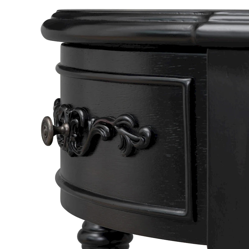 Console, style vintage, détails sculptés, pieds romains, 4 tiroirs, 1 étagère, MDF et bois massif, bleu/noir antique, 1 personne