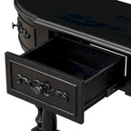 Console, style vintage, détails sculptés, pieds romains, 4 tiroirs, 1 étagère, MDF et bois massif, bleu/noir antique, 1 personne