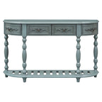 Console, style vintage, détails sculptés, pieds romains, 4 tiroirs, 1 étagère, MDF et bois massif, bleu/noir antique, 1 personne