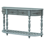Console, style vintage, détails sculptés, pieds romains, 4 tiroirs, 1 étagère, MDF et bois massif, bleu/noir antique, 1 personne