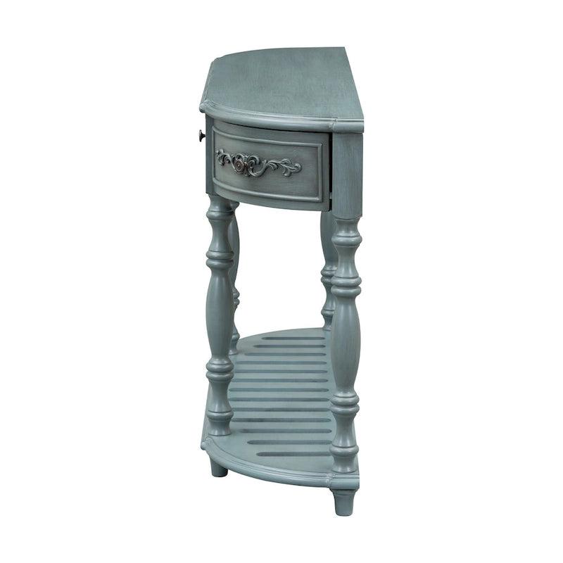 Console, style vintage, détails sculptés, pieds romains, 4 tiroirs, 1 étagère, MDF et bois massif, bleu/noir antique, 1 personne