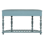 Console, style vintage, détails sculptés, pieds romains, 4 tiroirs, 1 étagère, MDF et bois massif, bleu/noir antique, 1 personne