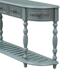 Console, style vintage, détails sculptés, pieds romains, 4 tiroirs, 1 étagère, MDF et bois massif, bleu/noir antique, 1 personne