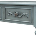 Console, style vintage, détails sculptés, pieds romains, 4 tiroirs, 1 étagère, MDF et bois massif, bleu/noir antique, 1 personne