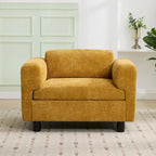 Fauteuil d'appoint surdimensionné, tissu velours tissé, coussin haute densité, accoudoirs pincés, pieds ronds en bois d'hévéa, jaune/bleu/beige, pour 1 personne