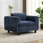 Fauteuil d'appoint surdimensionné, tissu velours tissé, coussin haute densité, accoudoirs pincés, pieds ronds en bois d'hévéa, jaune/bleu/beige, pour 1 personne