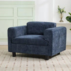 Fauteuil d'appoint surdimensionné, tissu velours tissé, coussin haute densité, accoudoirs pincés, pieds ronds en bois d'hévéa, jaune/bleu/beige, pour 1 personne
