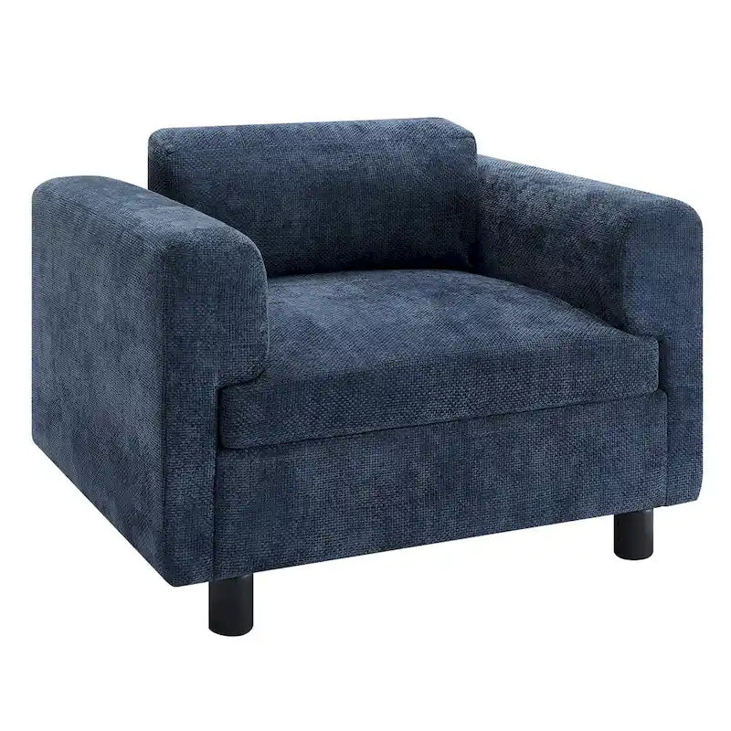 Fauteuil d'appoint surdimensionné, tissu velours tissé, coussin haute densité, accoudoirs pincés, pieds ronds en bois d'hévéa, jaune/bleu/beige, pour 1 personne