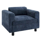 Fauteuil d'appoint surdimensionné, tissu velours tissé, coussin haute densité, accoudoirs pincés, pieds ronds en bois d'hévéa, jaune/bleu/beige, pour 1 personne
