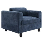 Fauteuil d'appoint surdimensionné, tissu velours tissé, coussin haute densité, accoudoirs pincés, pieds ronds en bois d'hévéa, jaune/bleu/beige, pour 1 personne
