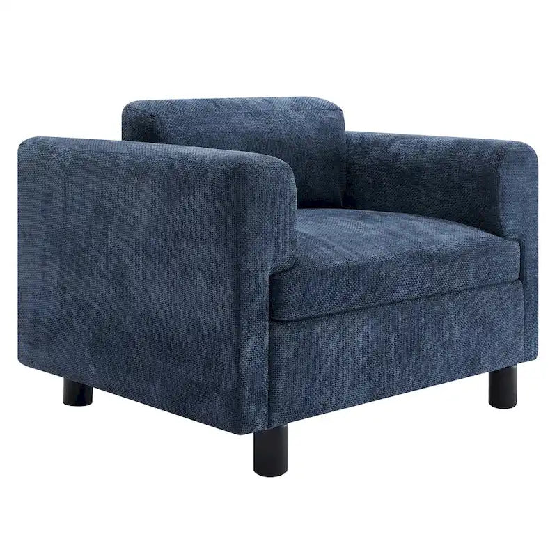 Fauteuil d'appoint surdimensionné, tissu velours tissé, coussin haute densité, accoudoirs pincés, pieds ronds en bois d'hévéa, jaune/bleu/beige, pour 1 personne