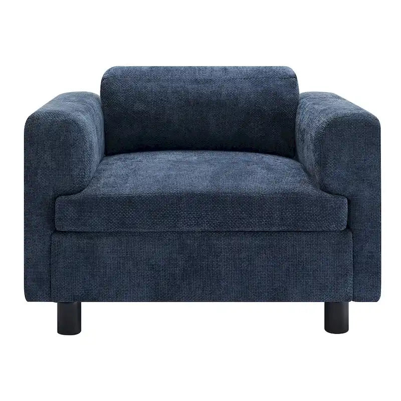 Fauteuil d'appoint surdimensionné, tissu velours tissé, coussin haute densité, accoudoirs pincés, pieds ronds en bois d'hévéa, jaune/bleu/beige, pour 1 personne