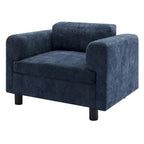 Fauteuil d'appoint surdimensionné, tissu velours tissé, coussin haute densité, accoudoirs pincés, pieds ronds en bois d'hévéa, jaune/bleu/beige, pour 1 personne