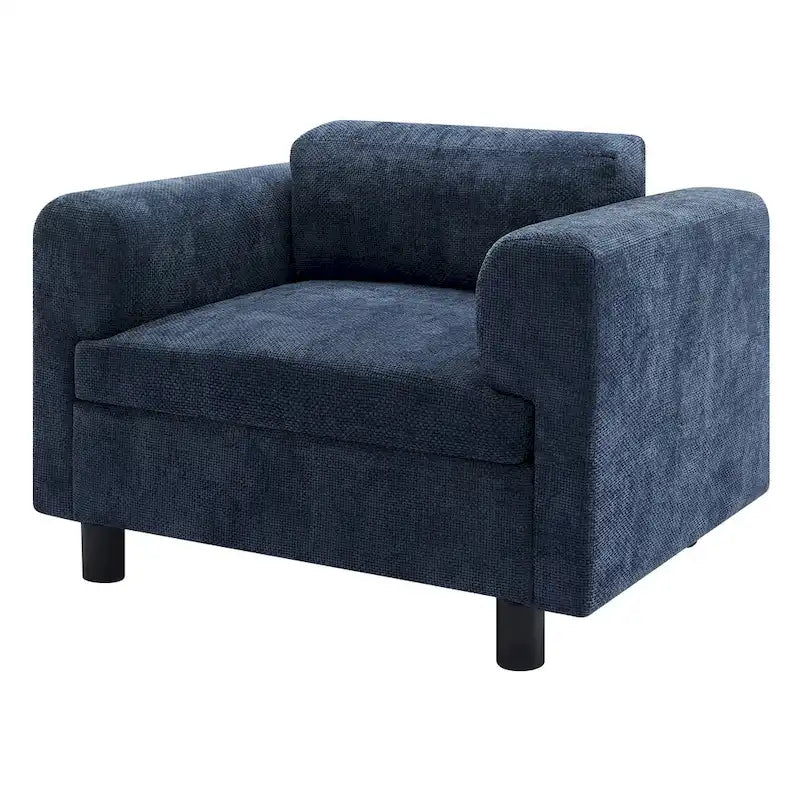 Fauteuil d'appoint surdimensionné, tissu velours tissé, coussin haute densité, accoudoirs pincés, pieds ronds en bois d'hévéa, jaune/bleu/beige, pour 1 personne