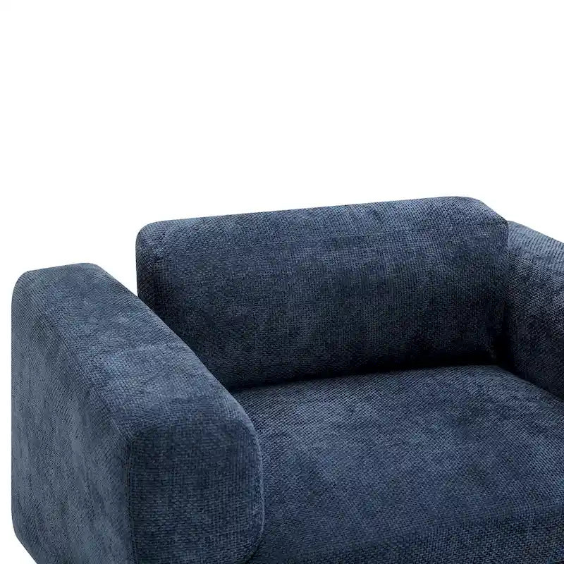 Fauteuil d'appoint surdimensionné, tissu velours tissé, coussin haute densité, accoudoirs pincés, pieds ronds en bois d'hévéa, jaune/bleu/beige, pour 1 personne