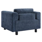 Fauteuil d'appoint surdimensionné, tissu velours tissé, coussin haute densité, accoudoirs pincés, pieds ronds en bois d'hévéa, jaune/bleu/beige, pour 1 personne