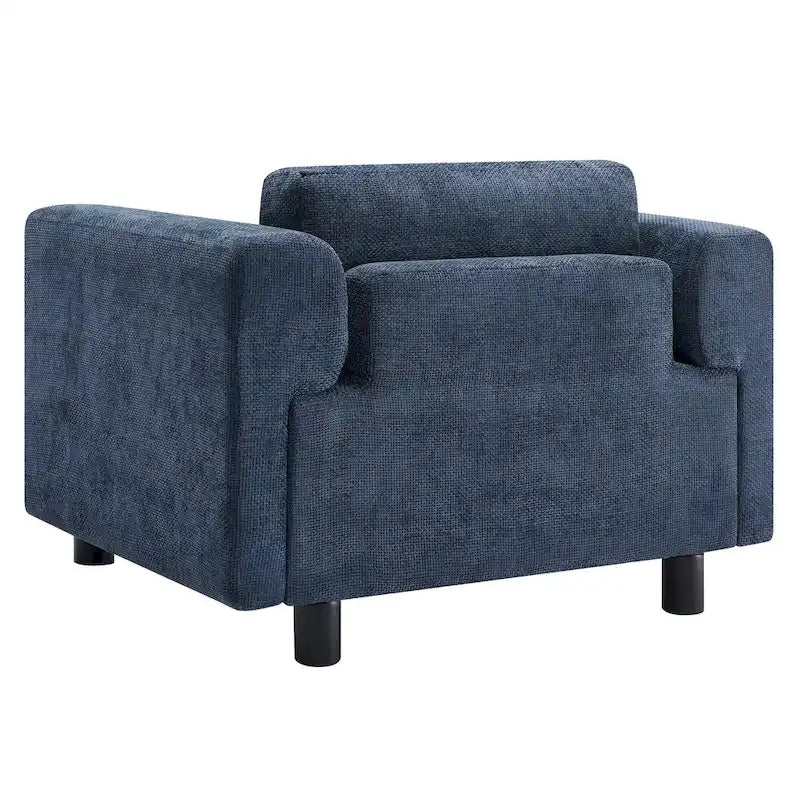Fauteuil d'appoint surdimensionné, tissu velours tissé, coussin haute densité, accoudoirs pincés, pieds ronds en bois d'hévéa, jaune/bleu/beige, pour 1 personne